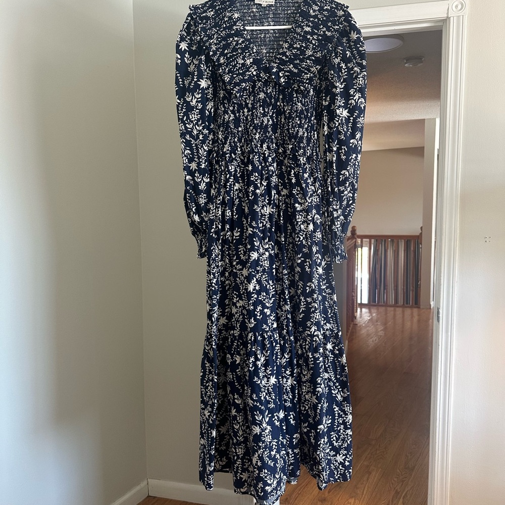 Moon River Ruffle Shirred Midi Dress